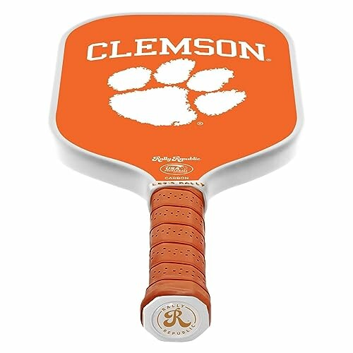 Clemson-themed pickleball paddle with orange and white design