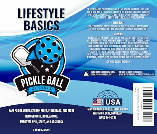 Lifestyle Basics Pickleball Cleaner packaging with product details and logo.