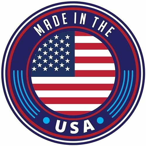 Made in USA badge with American flag design.