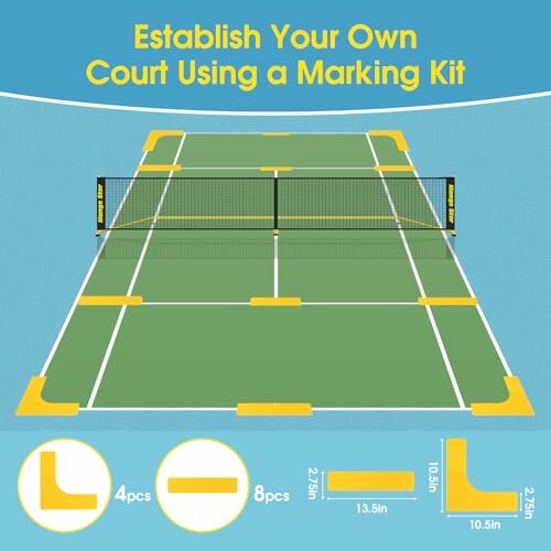 Diagram of a pickleball court with a marking kit.