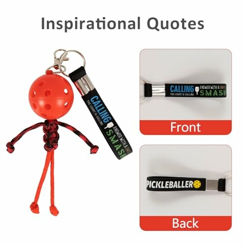 Keychain with pickleball-themed inspirational quotes and designs