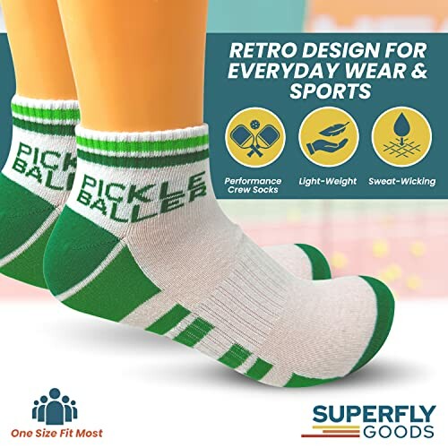 Retro design pickleball socks with green and white colors for everyday wear and sports.