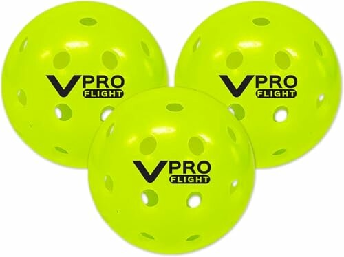 Three yellow pickleballs with VPro Flight logo